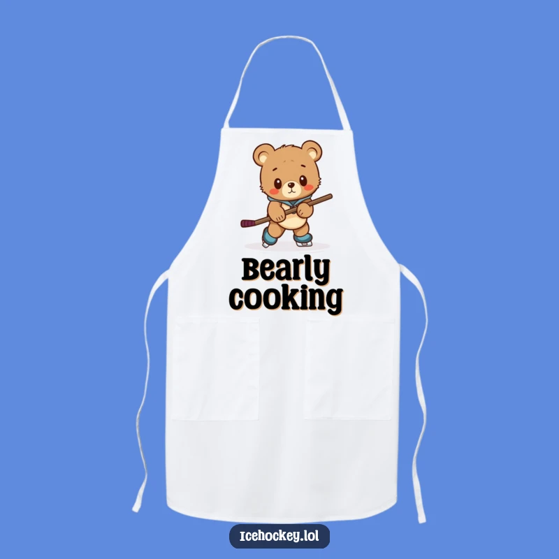 Funny Bear Cub Hockey Apron: Clumsy Skater - Hilarious Kitchen Funny Gift
