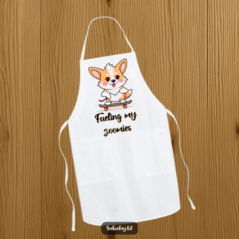 Funny apron with a determined corgi on roller skates, ready to tackle the kitchen with humor and style.