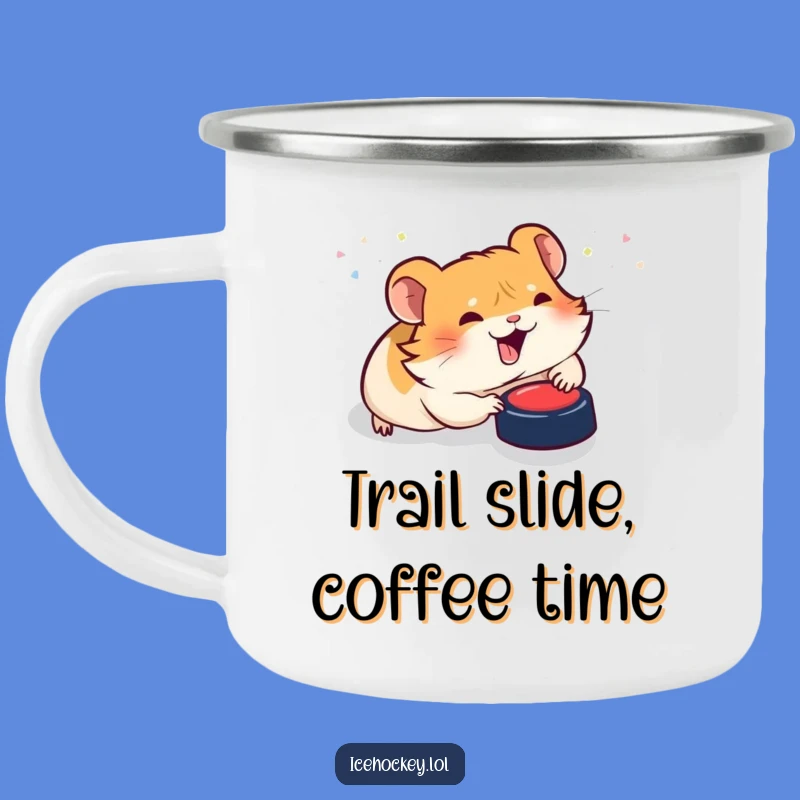 Funny Hamster Hockey Camping Mug: Giggling Rodent Slides for Puck, Outdoor Humor Gift