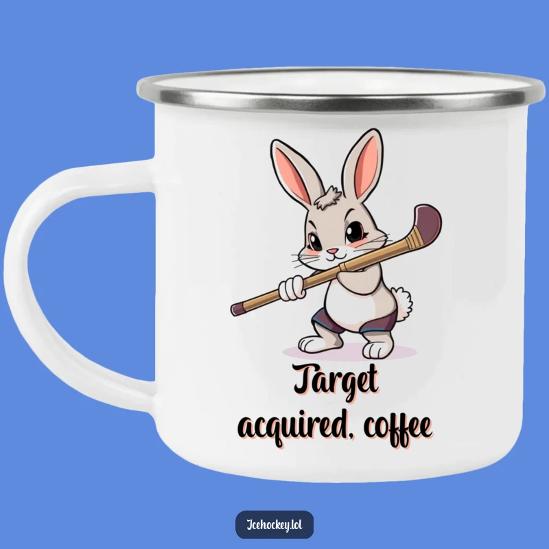 Funny Rabbit Camping Mug - Sturdy Determined Hockey Cup, Perfect Funny Gift