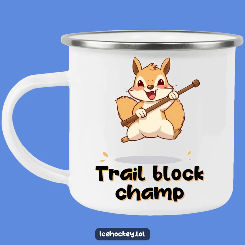 Funny Squirrel Goalie Camping Mug: Rugged and Cheerful Animal Blocker, Outdoor Funny Gift