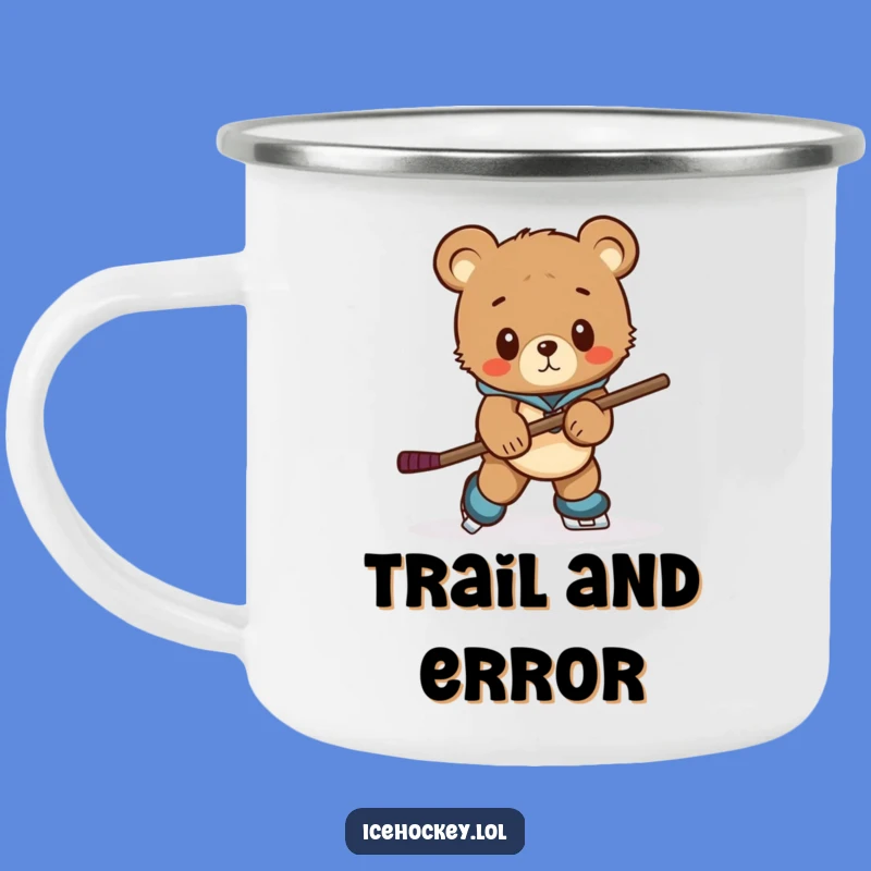 Funny Bear Cub Hockey Camping Mug: Clumsy Skater - Outdoor Funny Gift