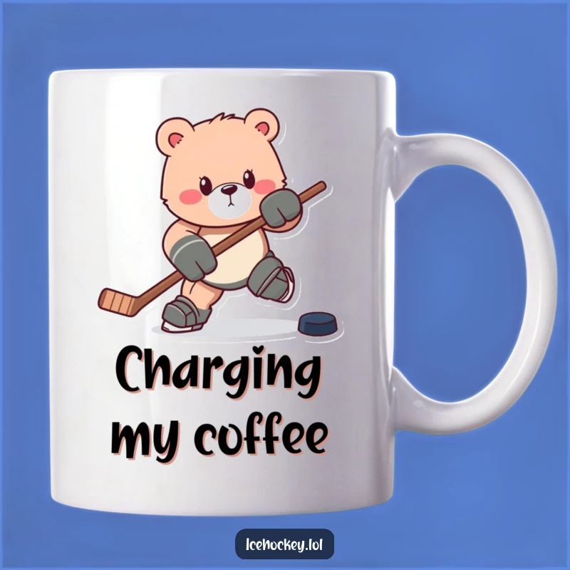 Funny Bear Hockey Mug: Charging Bruin with Stick & Puck, Perfect Humorous Gift