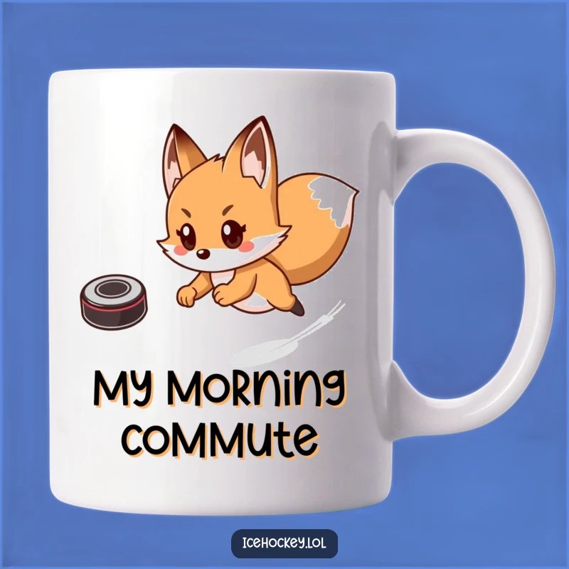 Funny Fox Hockey Mug: Playful Arctic Fox Skates Fast for a Perfect Funny Gift