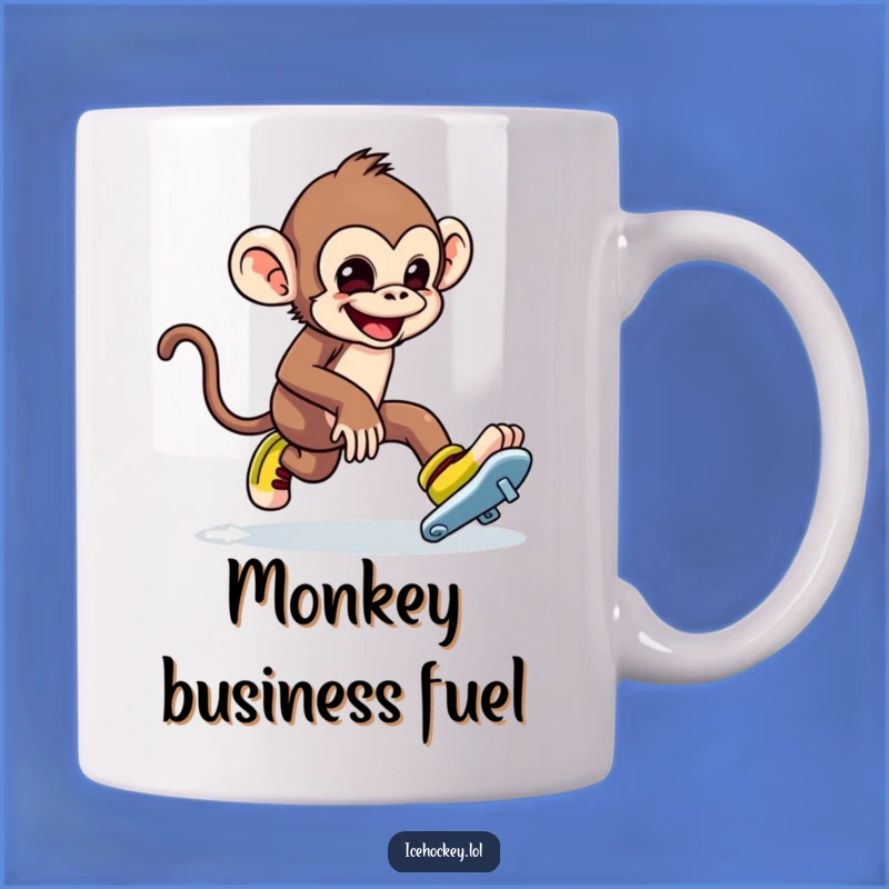 Funny Monkey Ice Skating Trip Mug: A Hilarious Gift for Pranksters and Skaters.