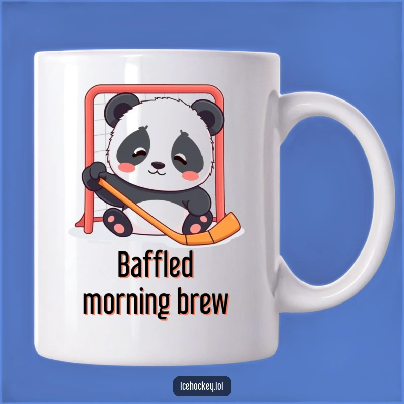 Funny Panda Hockey Mug: Confused Cub Ponders the Net for a Hilarious Gift