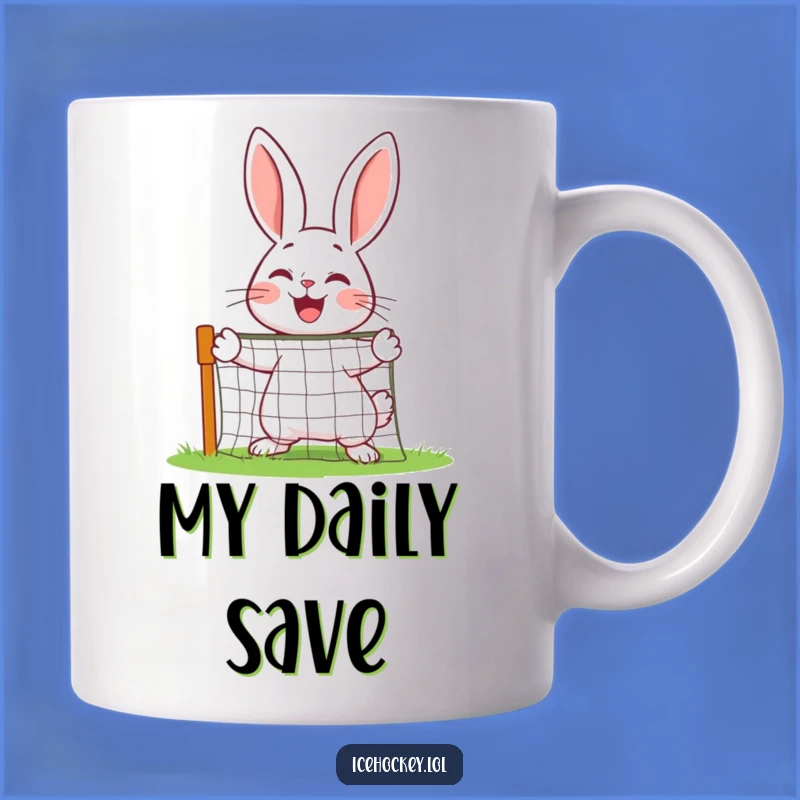 Funny Rabbit Goalie Mug: Joyful Net Defender, Perfect Gift