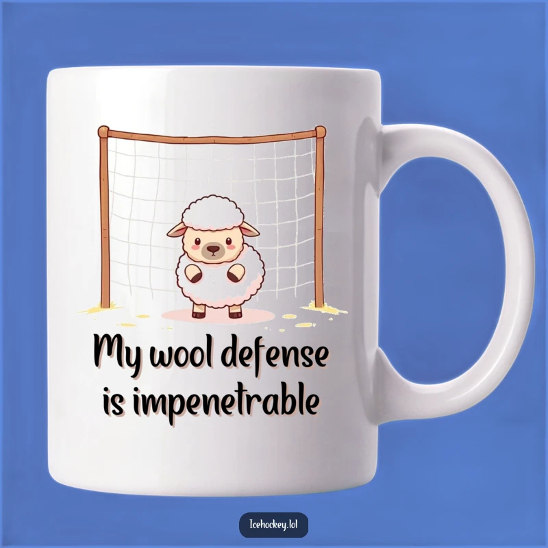 Funny Sheep Guarding Empty Net Mug - Perfect Novelty Gift for Soccer Fans
