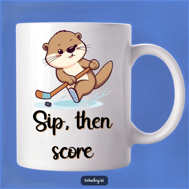 Funny Otter Hockey Mug: Graceful Swimmer Shows Off Slick Hockey Moves Gift