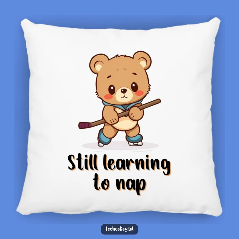 Funny Bear Cub Hockey Pillow: Clumsy Skater Cushion - Comfy & Funny Gift