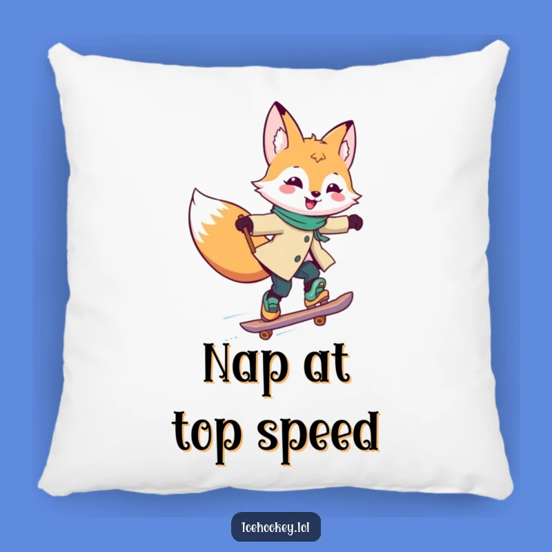 Funny Fox Skating Pillow: Soft Joyful Fox Gliding Fast, Cozy Funny Gift