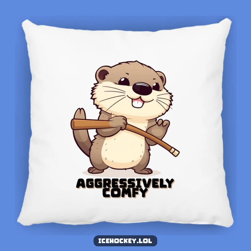 Funny Hockey Otter Pillow: Soft, Aggressive Animal Cushion Gift