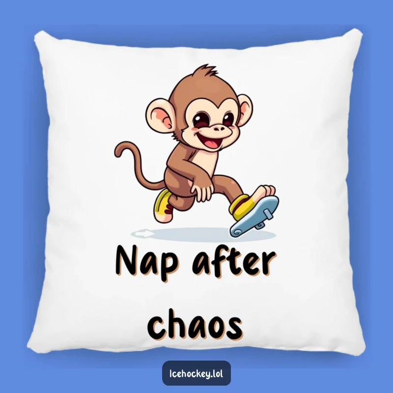 Funny Monkey Ice Skating Pillow: Comfy Cuddles with Hilarious Prankster Art.