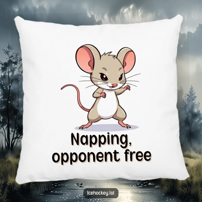 Funny Pillow: A determined mouse expertly dekes around a hockey opponent, offering cozy comfort with a side of comical skill.