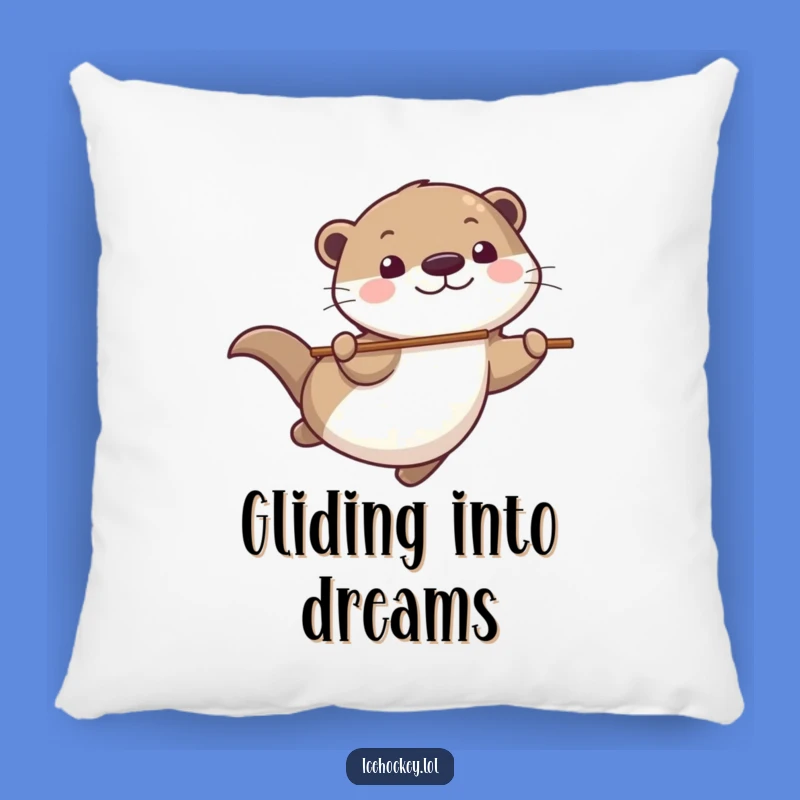 Funny Otter Hockey Pillow: Soft Playful Otter Gliding, Cozy Funny Gift