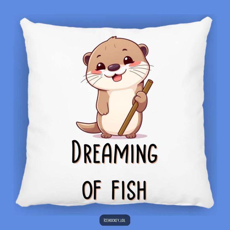 Funny Otter Ice Hockey Pillow: Comfortable Support with Hilarious Art.