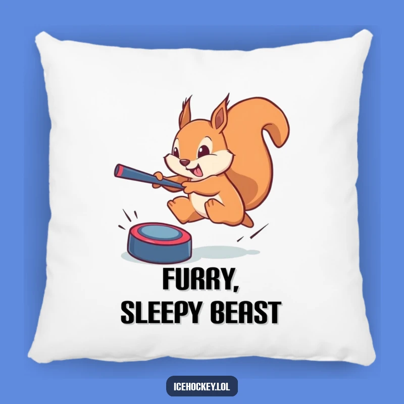 Funny Squirrel Hockey Pillow: Cozy Comfort for the Brave Goalie!