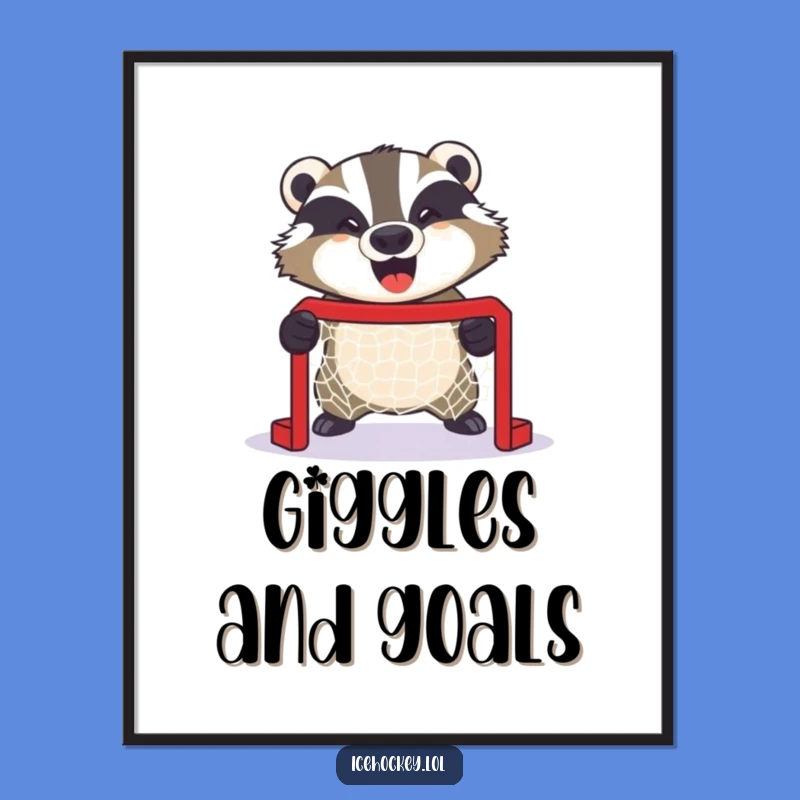 Funny Badger Hockey Digital Art: Fierce Tiny Net Defender - Instant Funny Gift