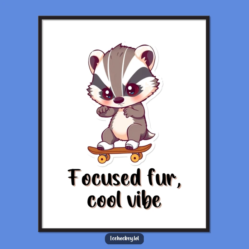 Funny Badger Skating Digital Print: Intense Focus Decor Gift
