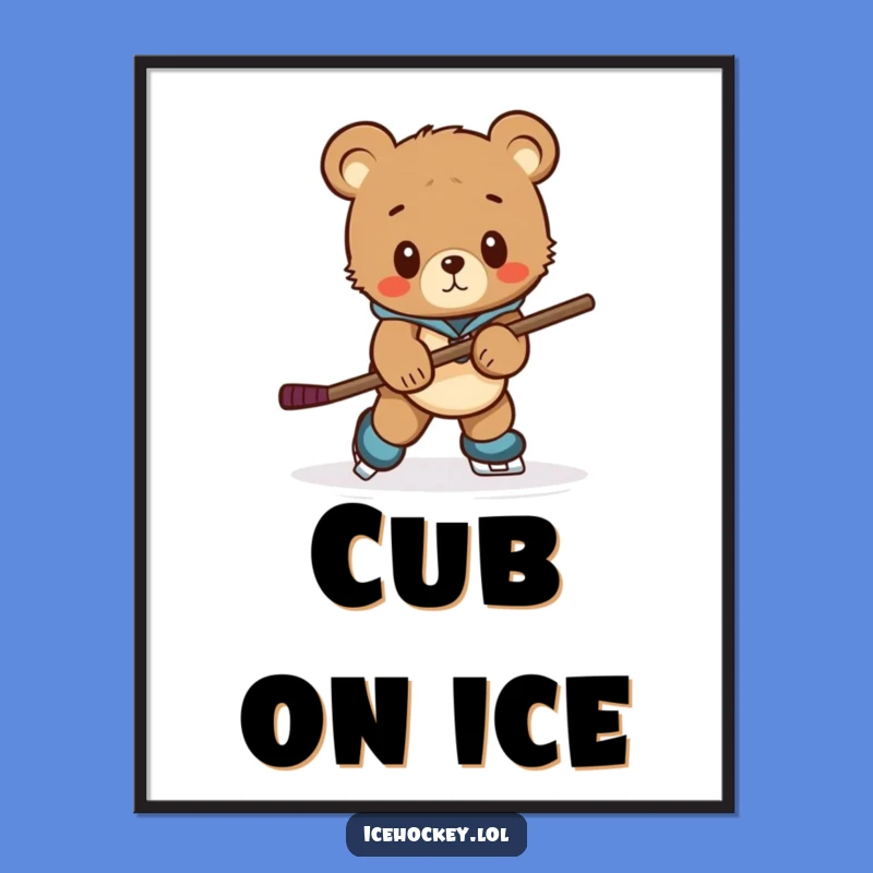 Funny Bear Cub Hockey Digital Art: Awkward Skater - Instant Download - Perfect Funny Gift