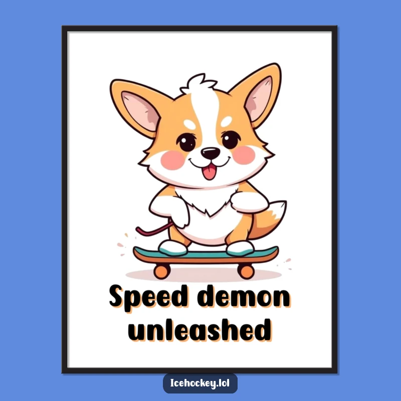 Funny Corgi Skater Digital Print - Hilarious Wall Art for Dog Enthusiasts