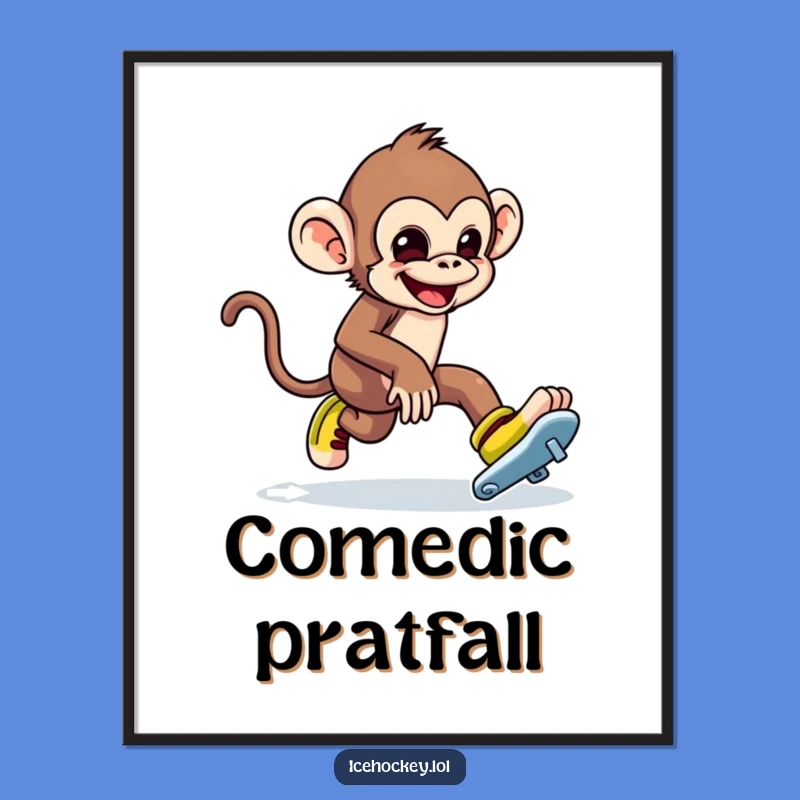 Funny Monkey Ice Skating Digital Print: Instant Wall Art with Prankster Humor.