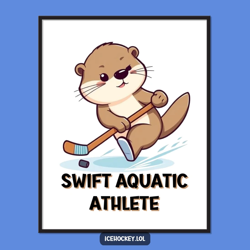 Funny Otter Hockey Digital Art: Graceful Swimmer Printable for Decor