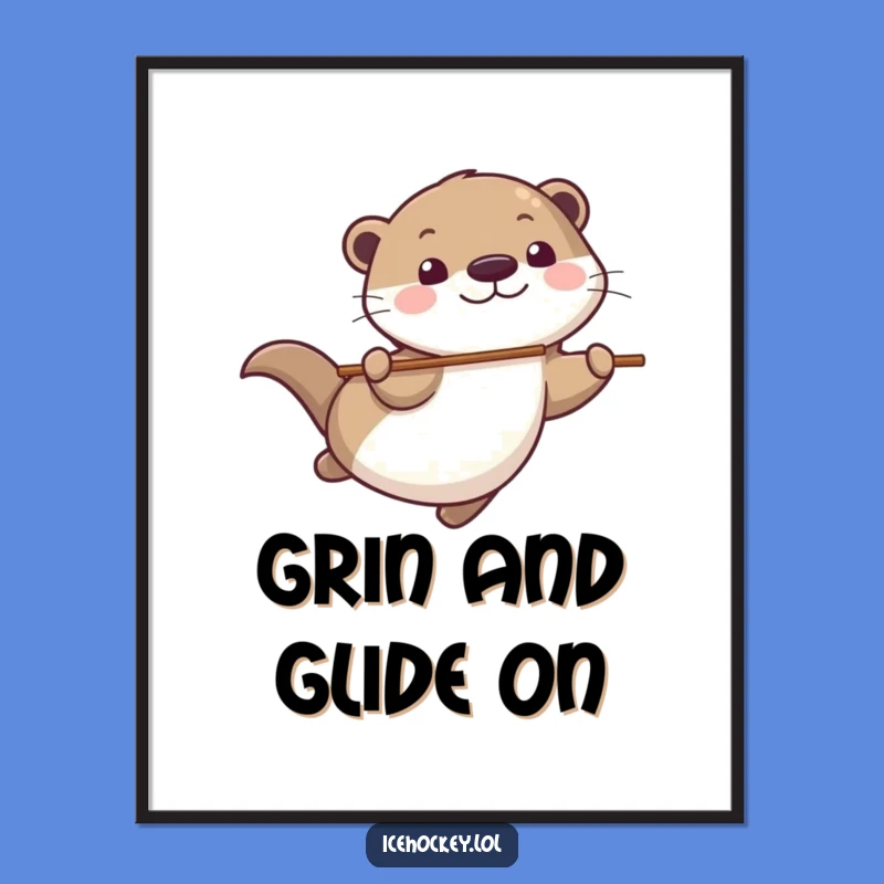 Funny Otter Hockey Digital Art Print: Otter Gliding Fast, Instant Funny Gift