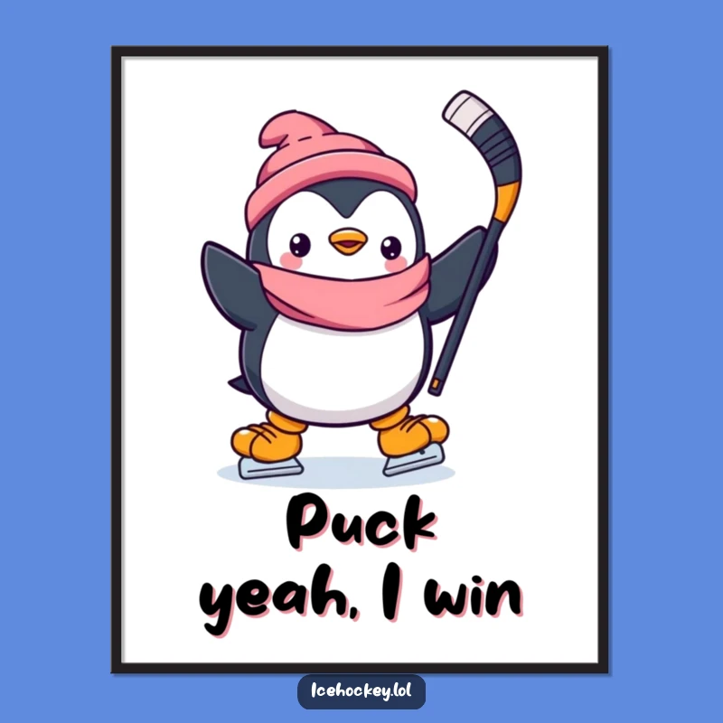 Funny Penguin Hockey Digital Art: Happy Skater Ready to Score - Instant Funny Gift
