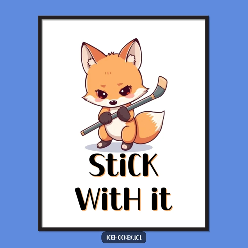 Funny Shy Fox Hockey Digital Art - Instant Game Day Decor, Unique Gift