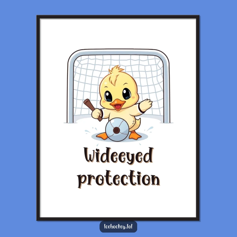 Funny Duck Goalie Digital Art, Wide-Eyed Printable for Cute Decor