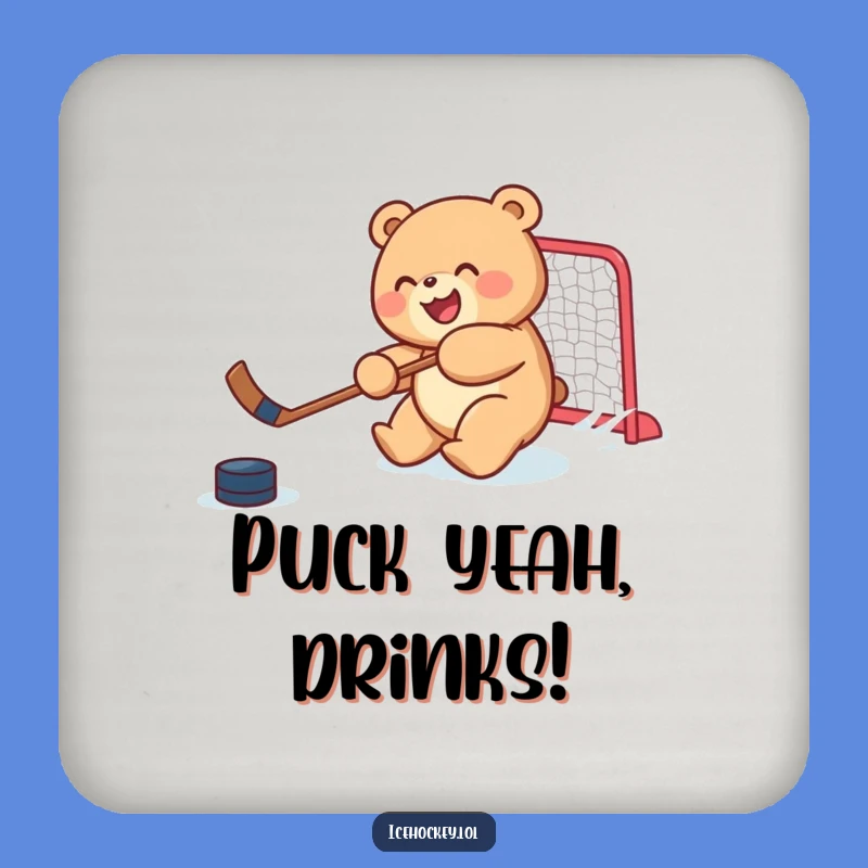 Funny Bear Cub Hockey Coaster: Joyful Sports Drink Protector Gift