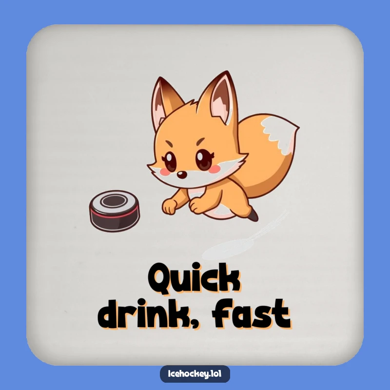 Funny Fox Hockey Coaster: Protect Surfaces with a Speedy, Playful Fox - Unique Funny Gift