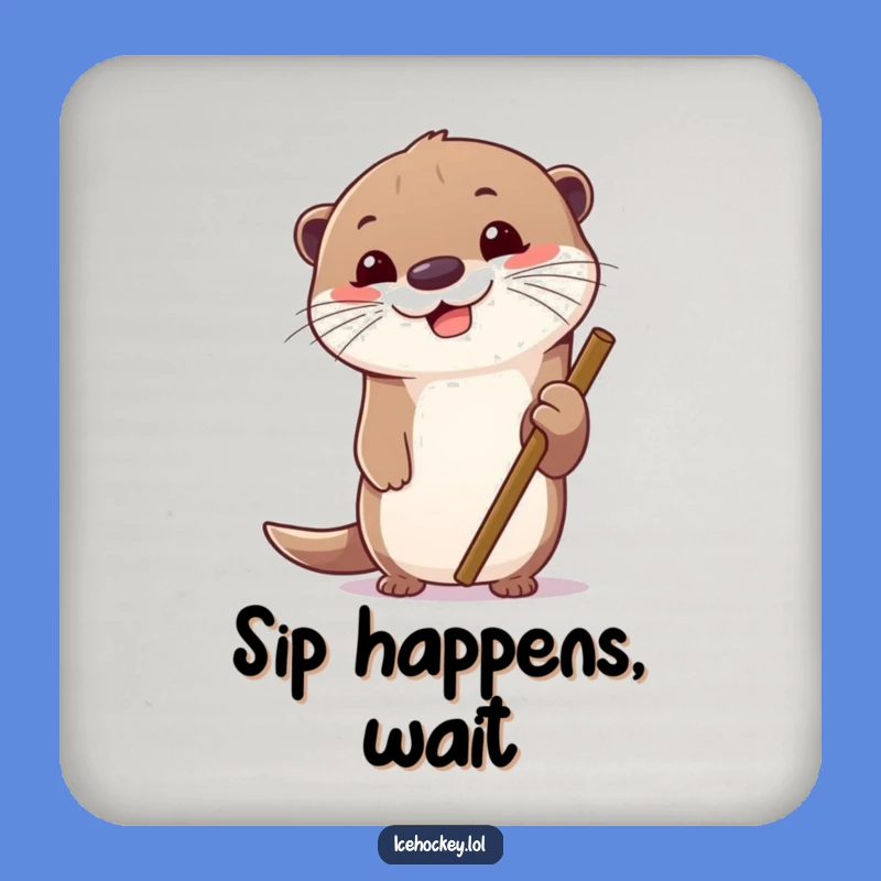 Funny Otter Ice Hockey Drink Coaster: Sip with Focus and Fun.