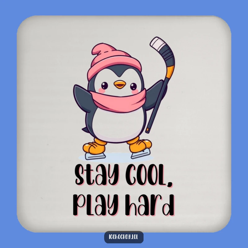 Funny Penguin Hockey Coaster: Protect Surfaces with a Cheerful Skater - Unique Funny Gift