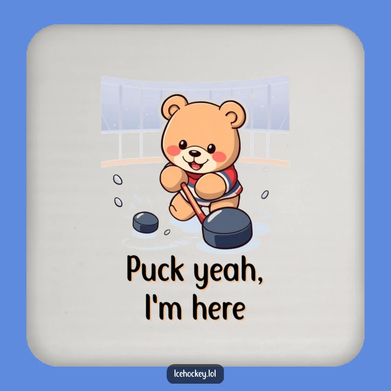 Funny Hockey Bear Coaster: Protect Surfaces with Bear Shooting Puck, Unique Funny Gift