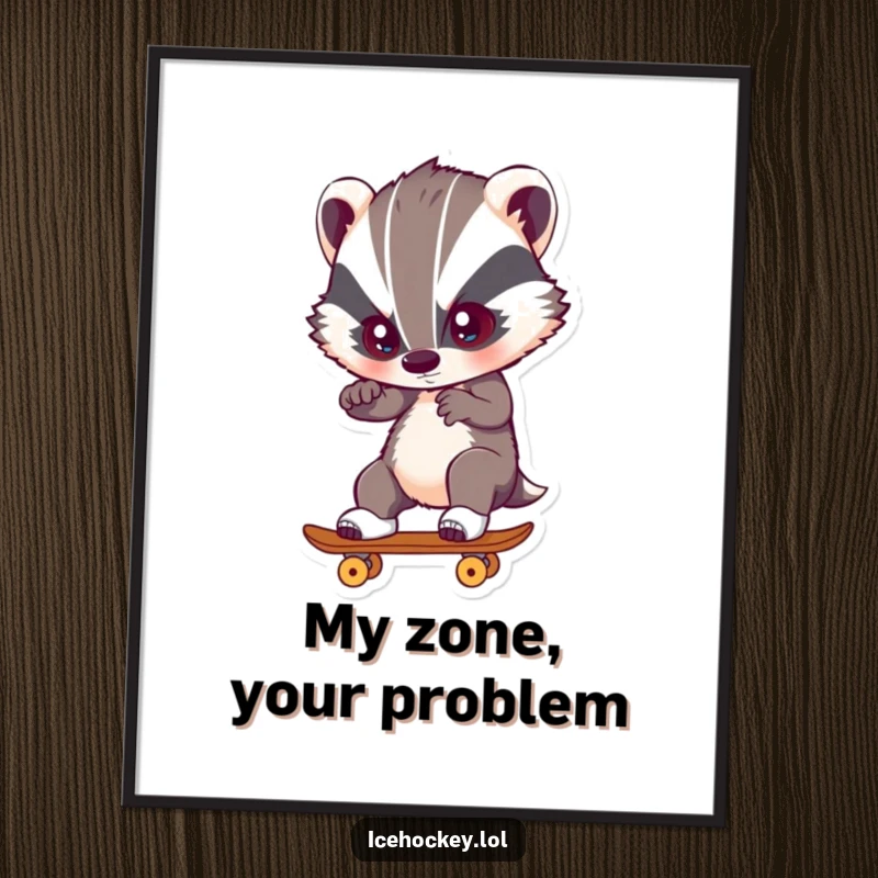 Funny Poster of a badger skating with ultimate intense focus, perfect motivational wall art for any room.
