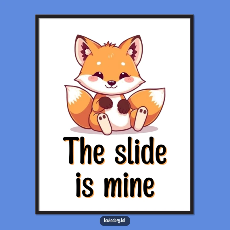 Funny Fox Poster - Playful Hockey Slide Art, Amazing Funny Gift