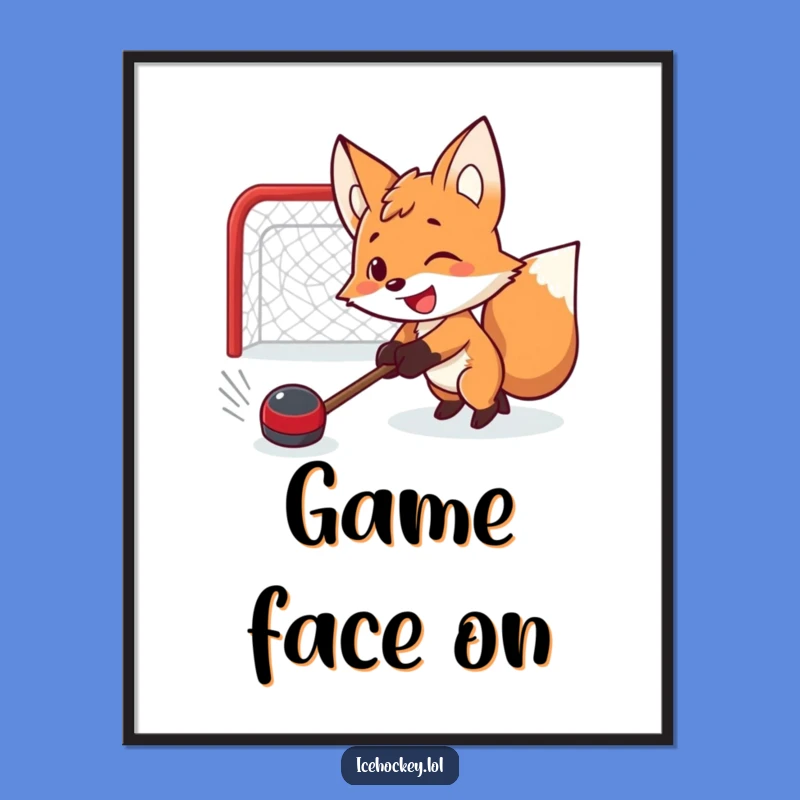 Funny Fox Hockey Poster: Determined Shot - Vibrant Wall Art - Perfect Funny Gift