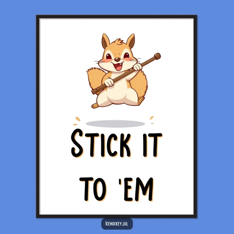 Funny Squirrel Goalie Poster: Cheerful Animal Blocking Shot, Vibrant Wall Art, Perfect Funny Gift