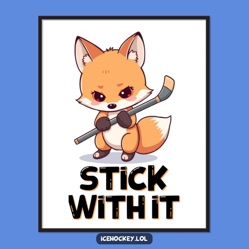 Funny Shy Fox Hockey Poster - Relatable Player Art, Unique Humorous Gift