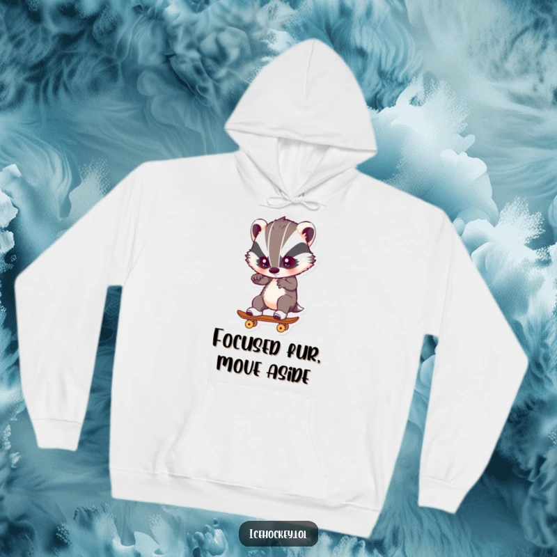 Funny Hoodie with a brave badger skating with intense focus, perfect for cold weather and showing athletic determination.