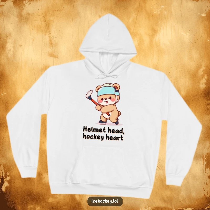 Funny Bear Hoodie: A warm hoodie featuring a cheerful bear wearing a hockey helmet and gripping a hockey stick.
