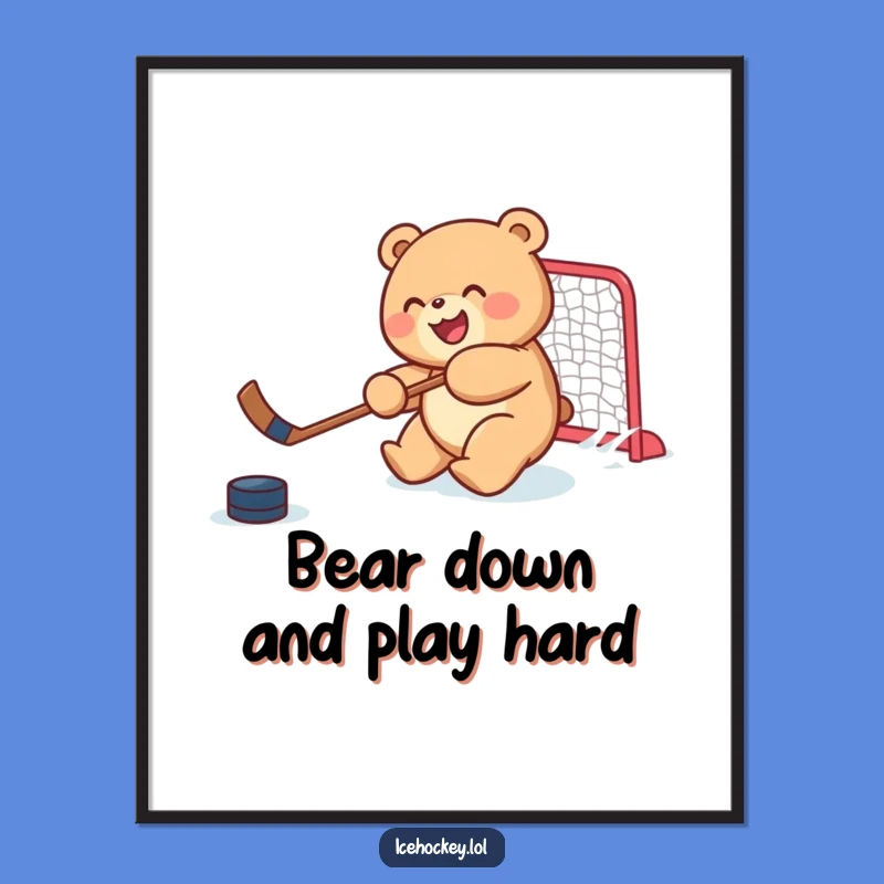 Free Printable Wall Art: Bear Cub Scores Hockey Goal, Funny Decor