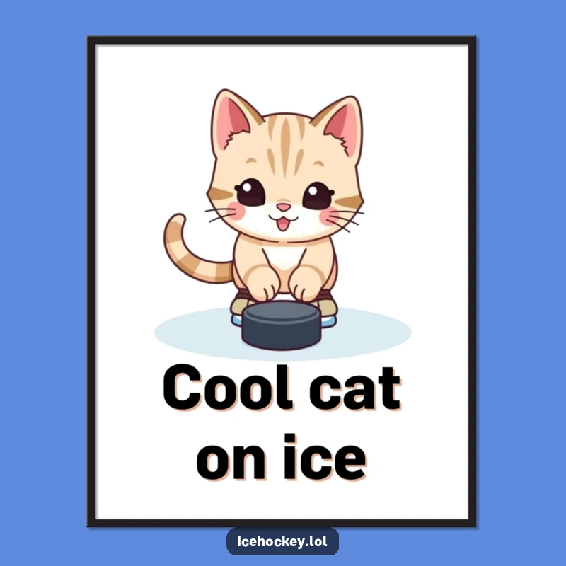 Funny Free Printable Kitten Hockey Wall Art - Cute Downloadable Art