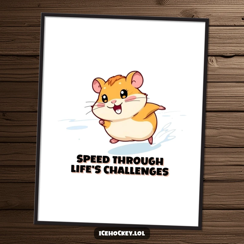 Funny Free Printable Wall Art: A smiling hamster ice skating at full speed across a frozen rink.