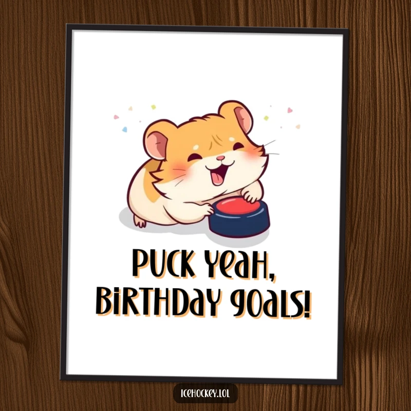 Funny Free Printable Wall Art: A giggling hamster slides on its belly on an ice rink, playing hockey with pure delight.