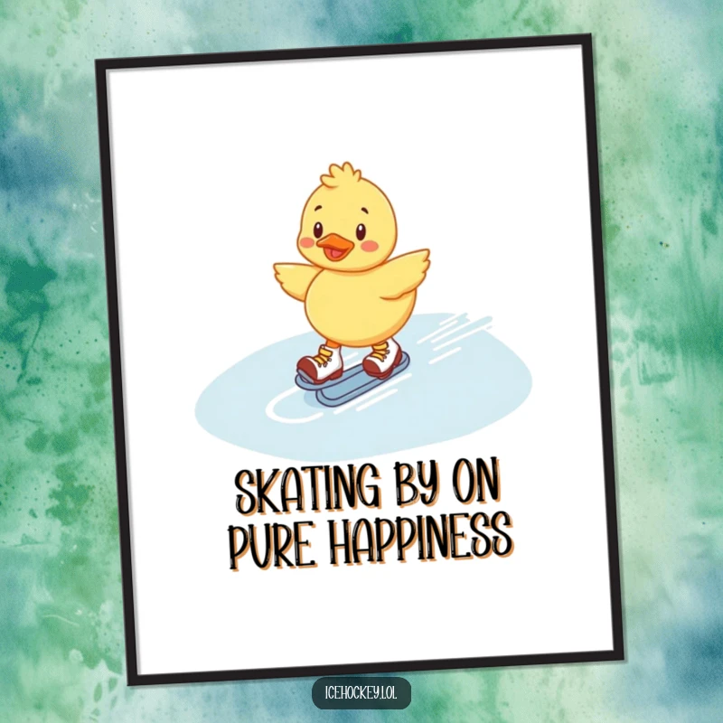 Funny Free Printable Wall Art: A cheerful duckling roller skating on ice, exuding cool confidence and fun, downloadable art.