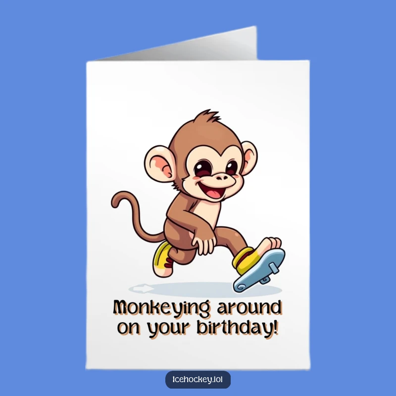 Free Printable Birthday Card: Monkey's Skating Mishap for a Fun Downloadable Gift