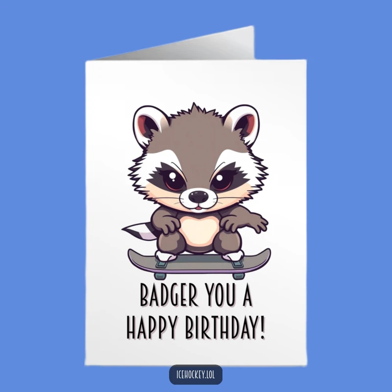 Free Printable Funny Badger Birthday Card: Focused Skater Downloadable Greeting